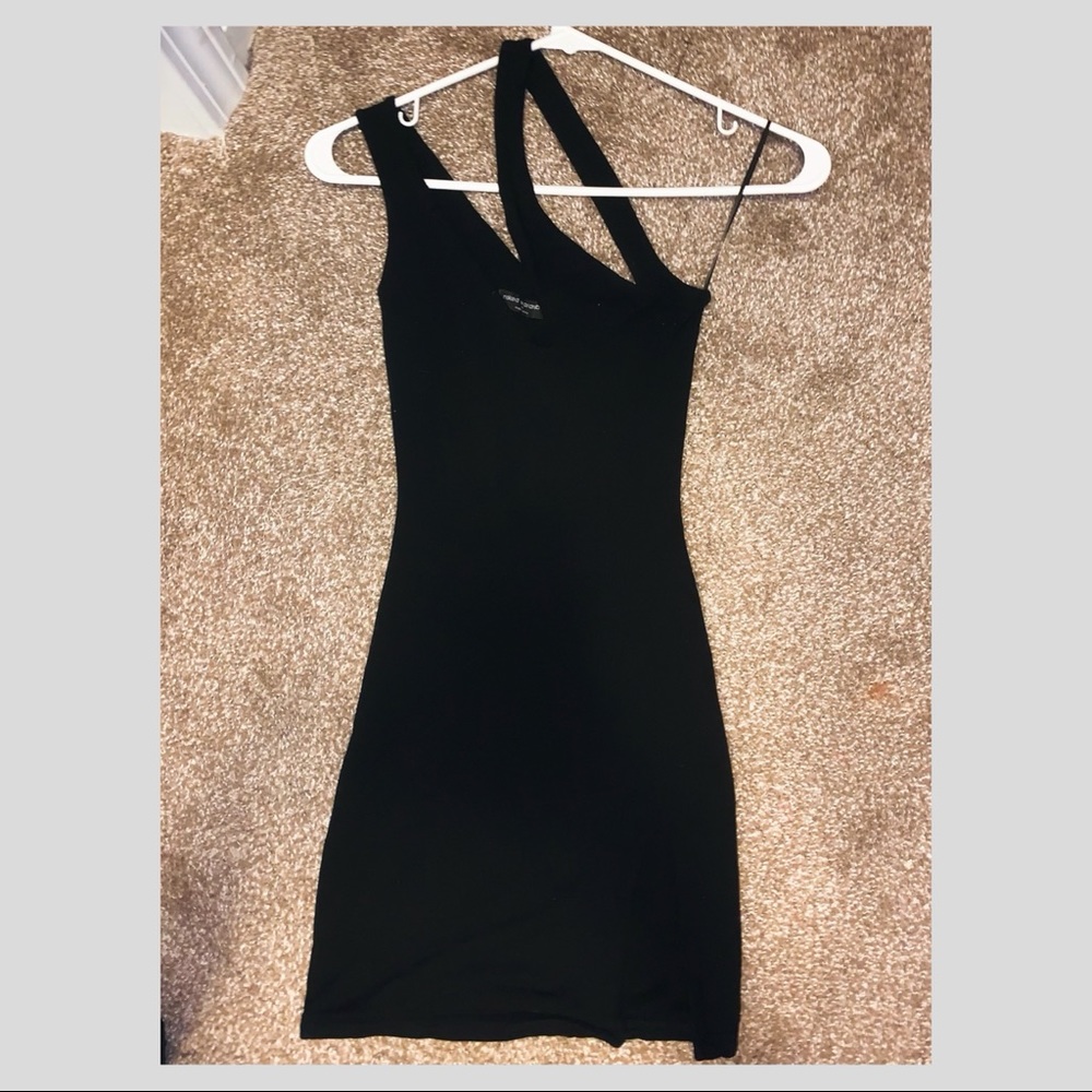 Nordstrom Black One Shoulder Sheath Dress w/ Slit